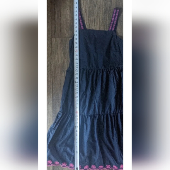 J. Crew Size 2 Solid Navy Blue Maxi Tiered Dress Womens w/ Pink Acc 98% Cotton. - Picture 8 of 12